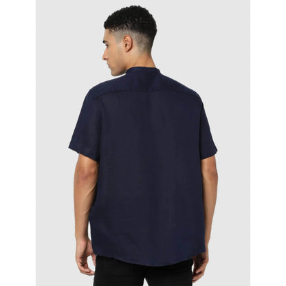 Navy Blue Solid Linen Shirt