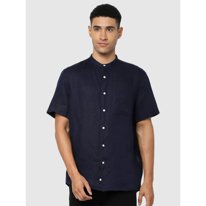 Navy Blue Solid Linen Shirt