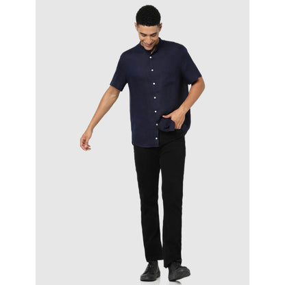 Navy Blue Solid Linen Shirt