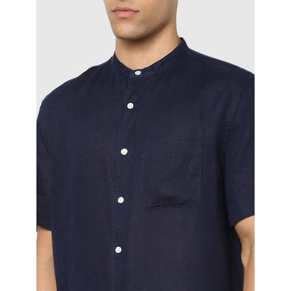 Navy Blue Solid Linen Shirt