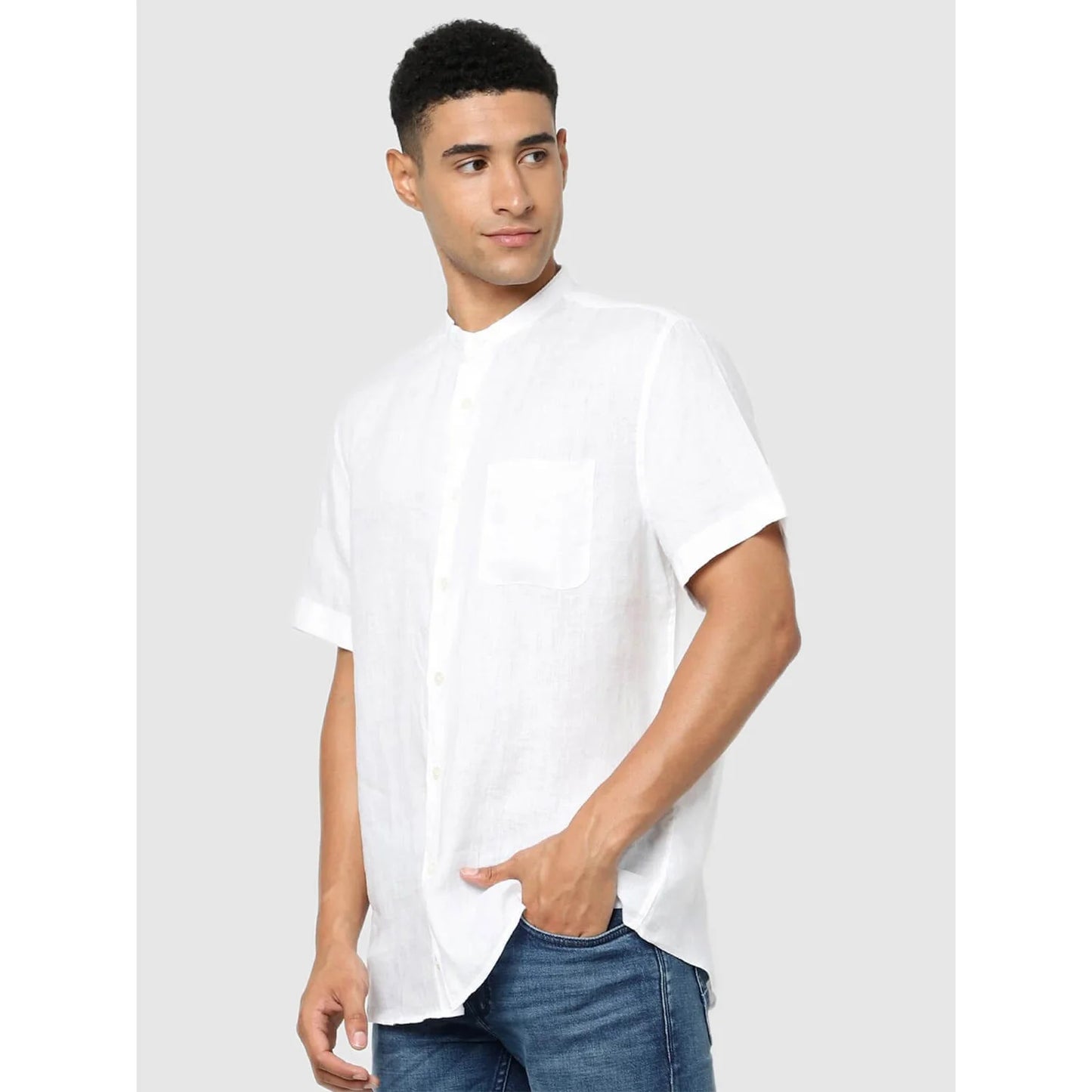 White Solid Linen Shirt