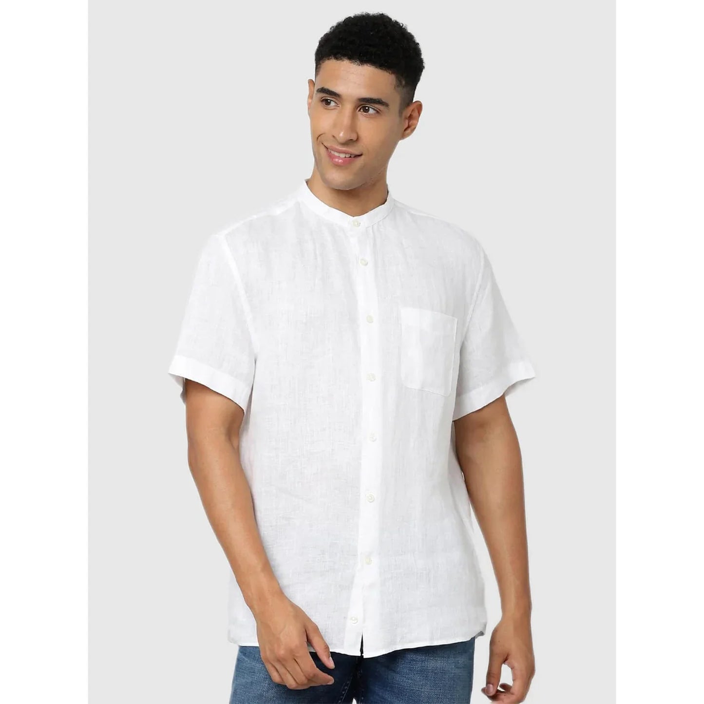 White Solid Linen Shirt