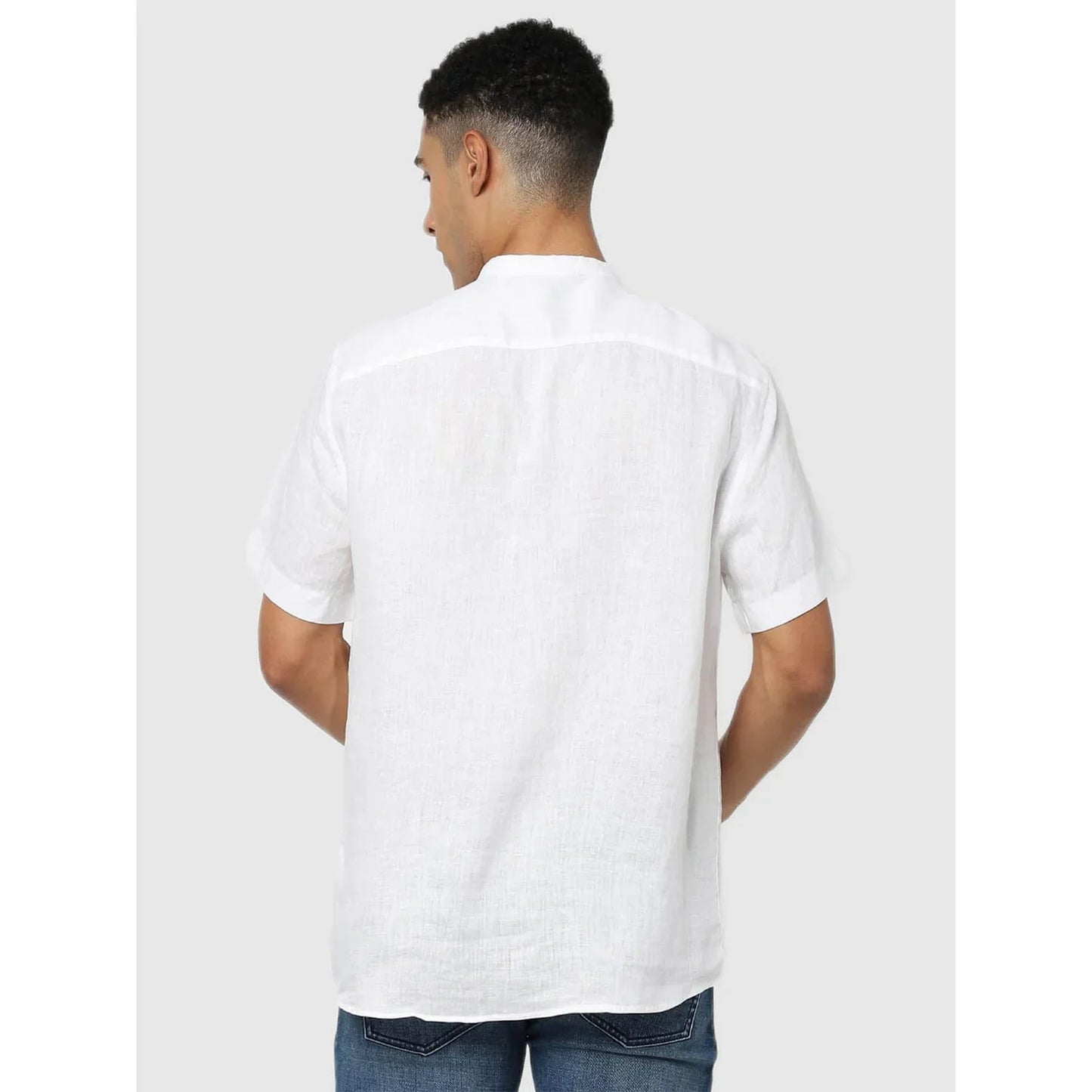 White Solid Linen Shirt