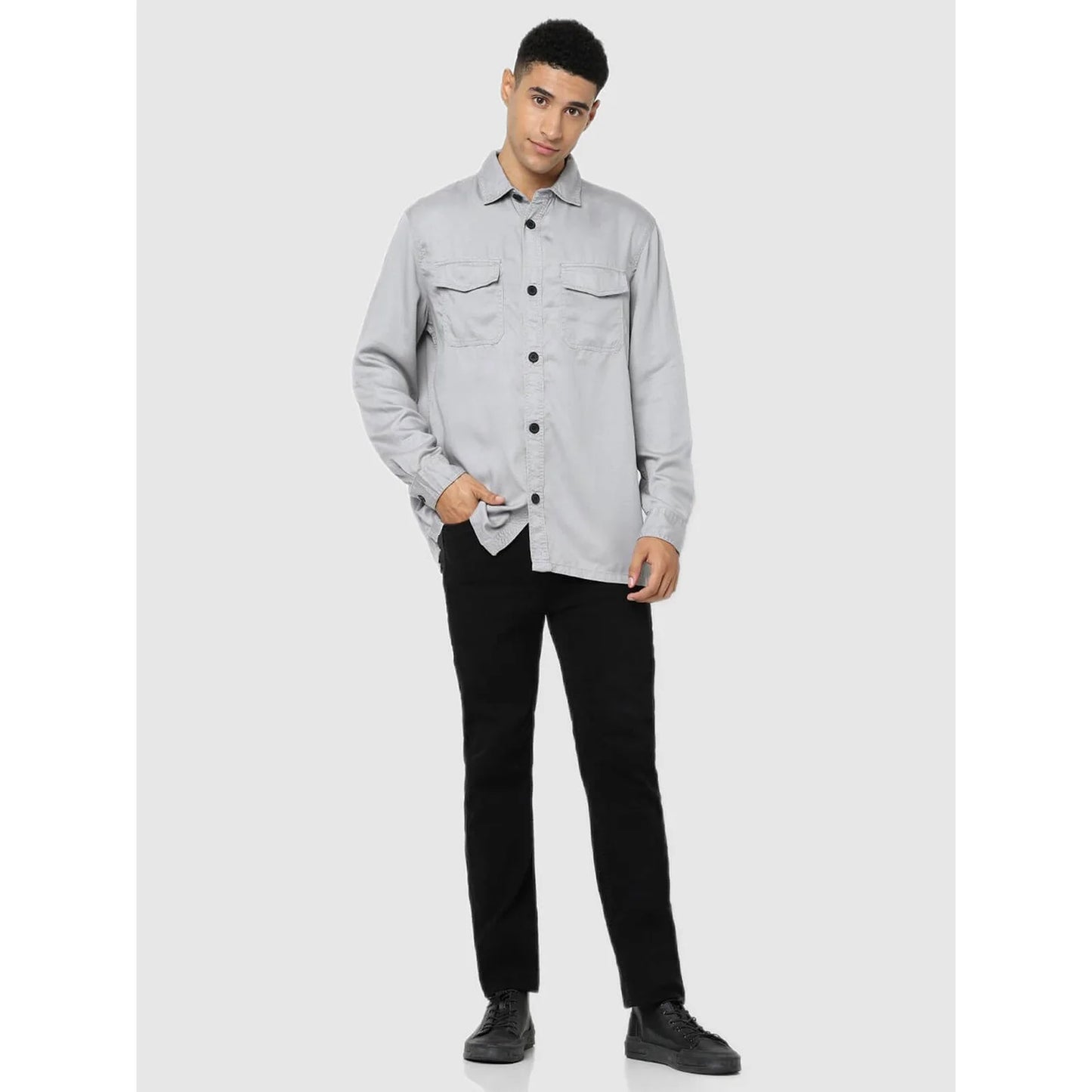 Grey Solid Cotton Shirt