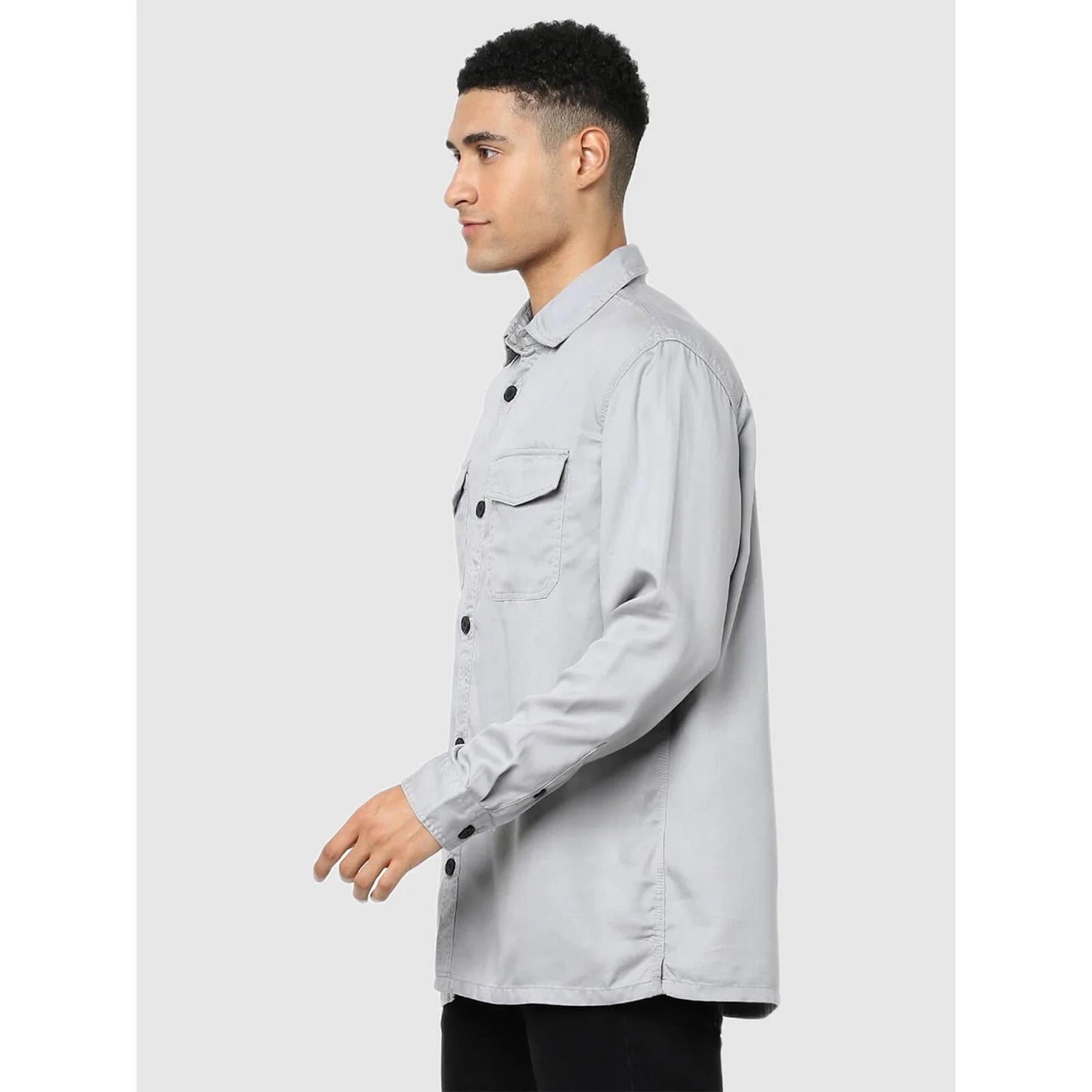 Grey Solid Cotton Shirt