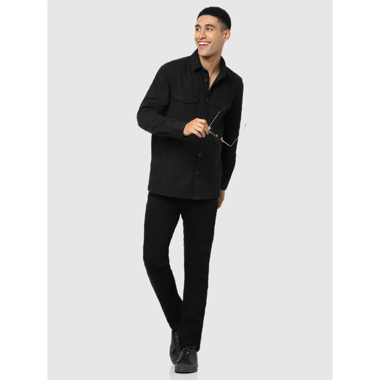 Black Solid Cotton Shirt