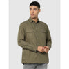 Celio* Solid Regular Fit Cotton Olive Shirt