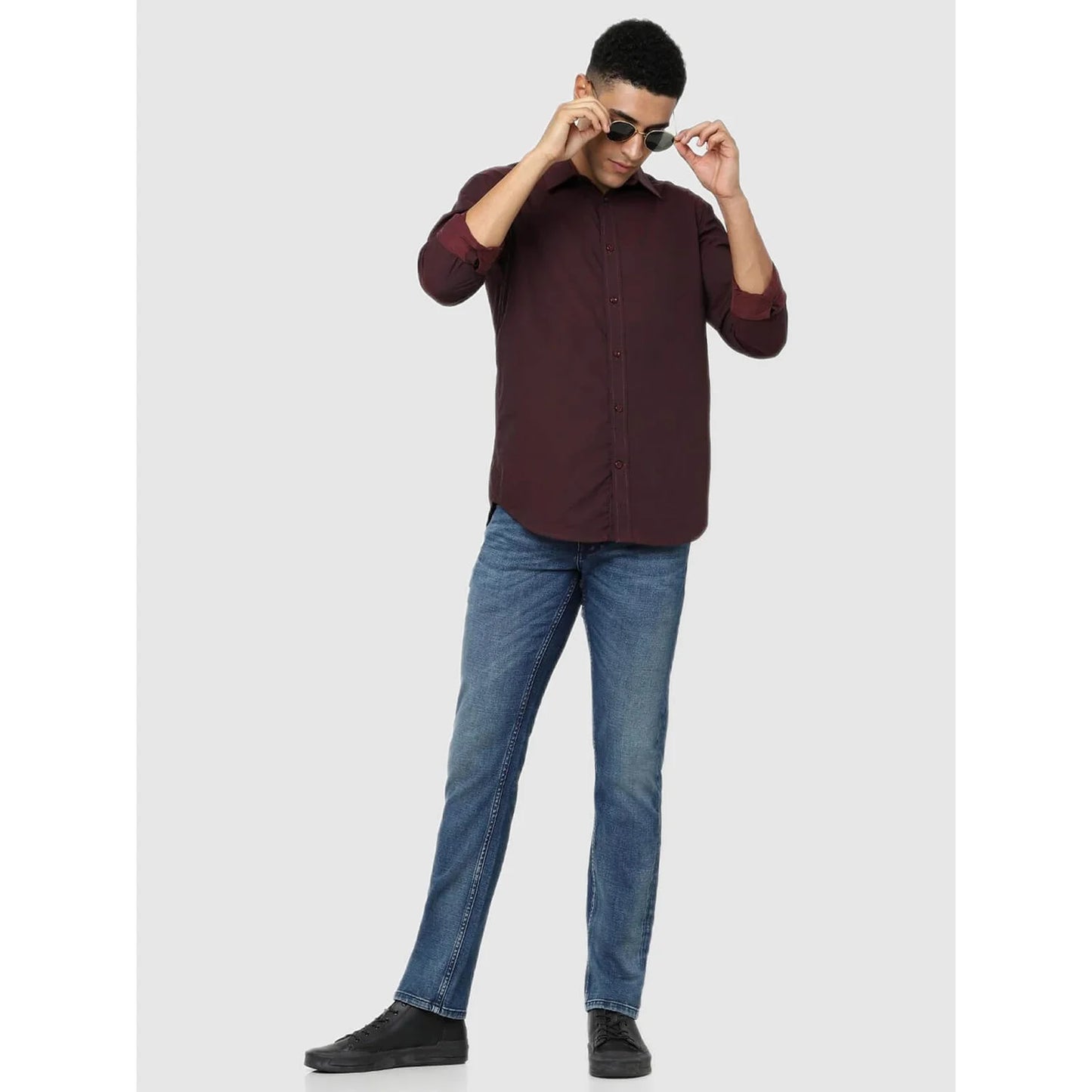 Maroon Solid Cotton Shirt