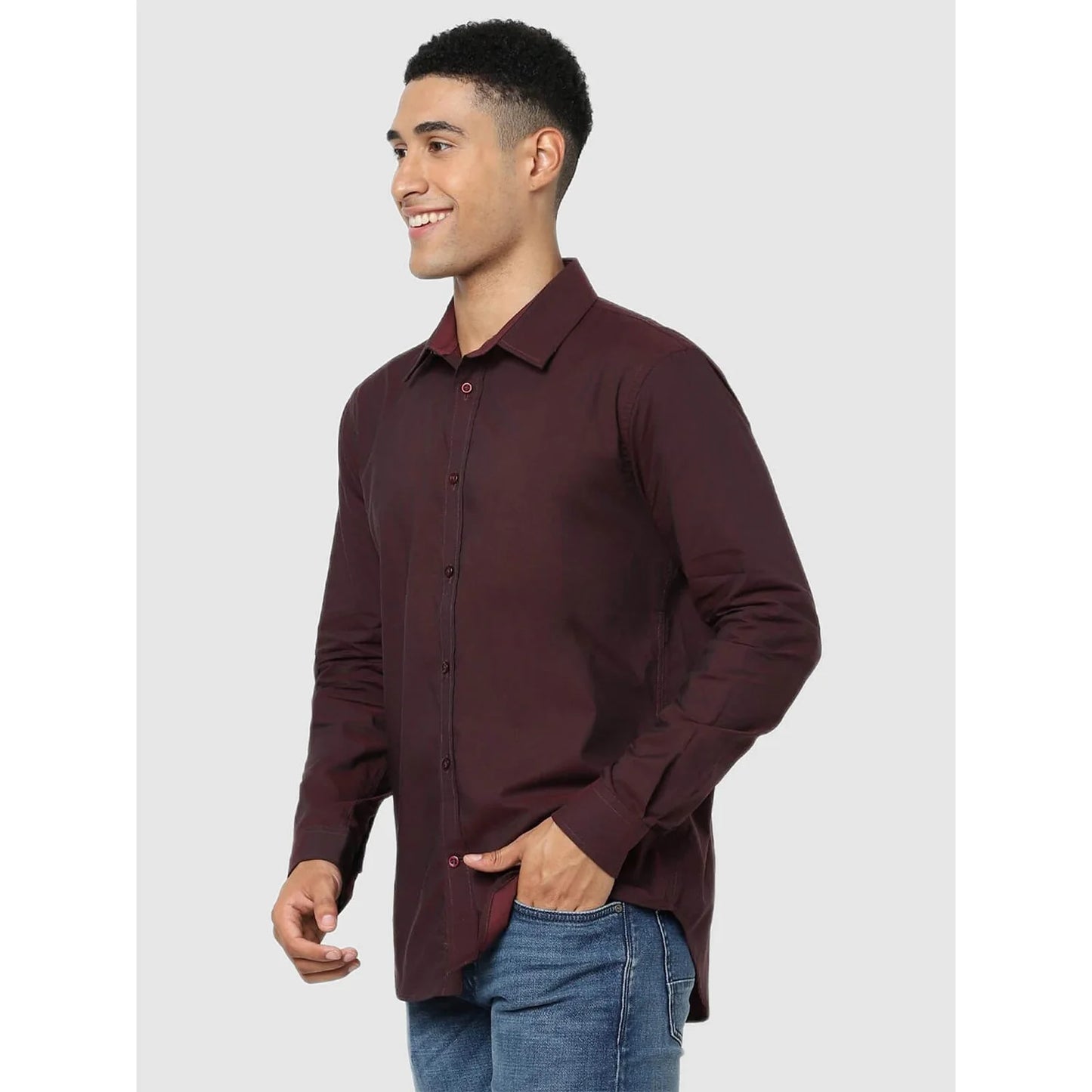 Maroon Solid Cotton Shirt