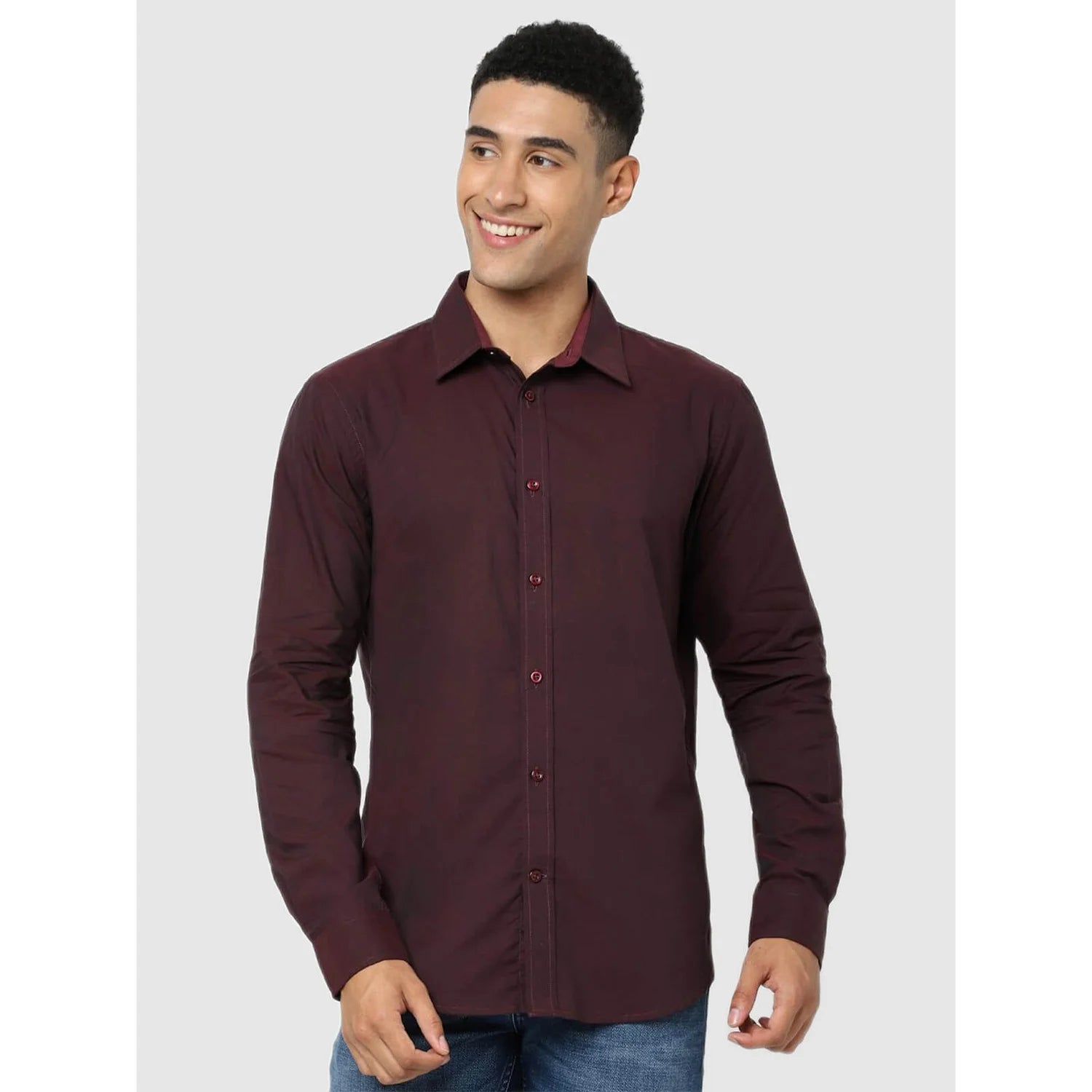 Maroon Solid Cotton Shirt