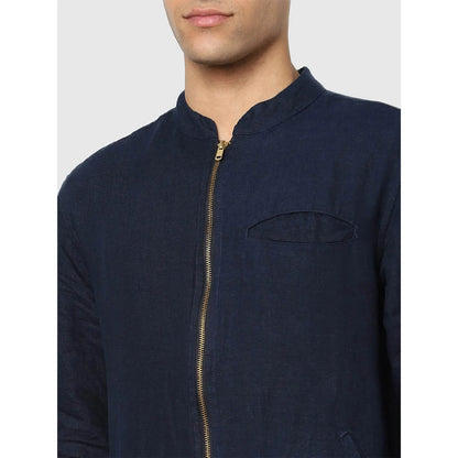 Navy Blue Solid Linen Shirt