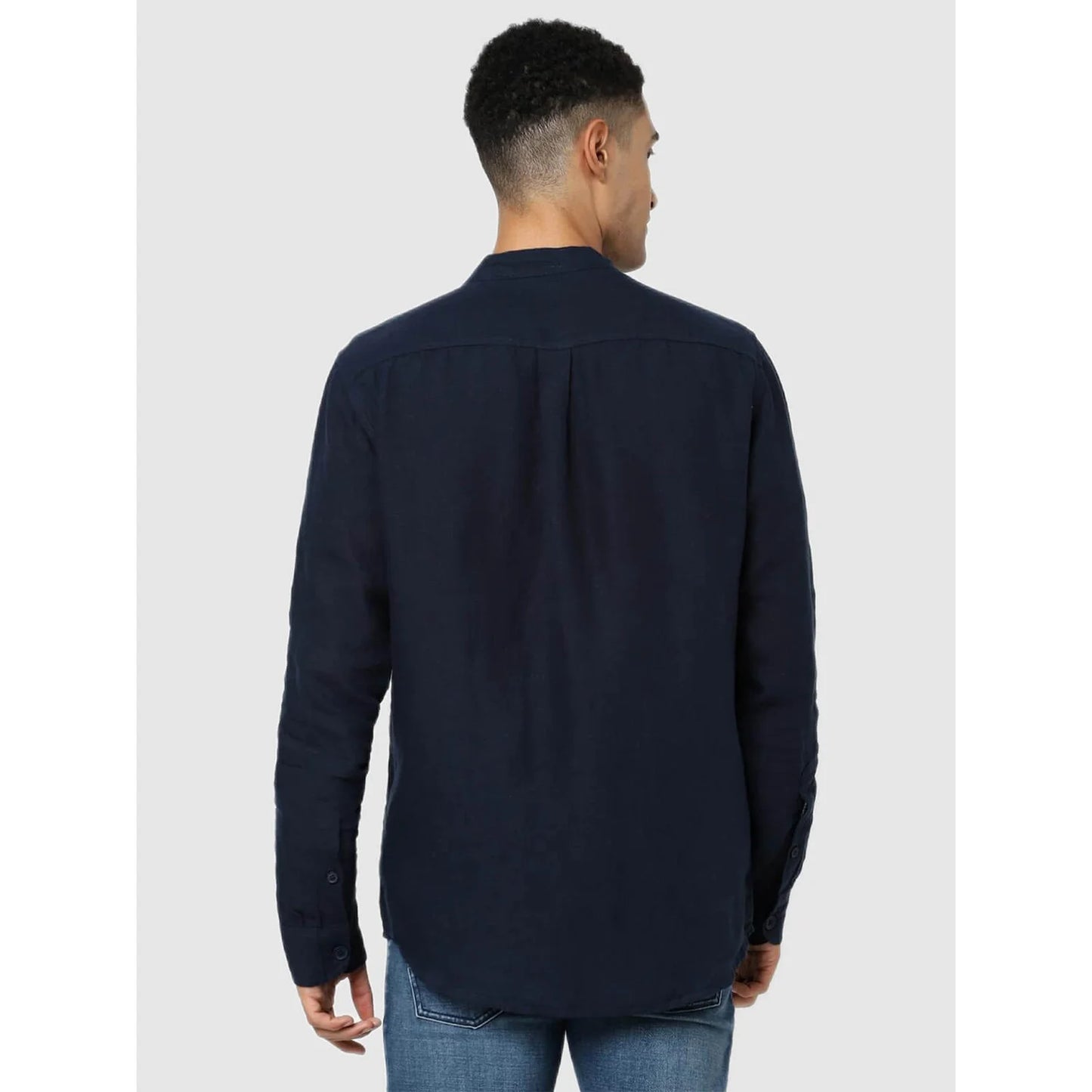 Navy Blue Solid Linen Shirt