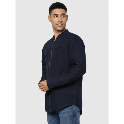 Navy Blue Solid Linen Shirt