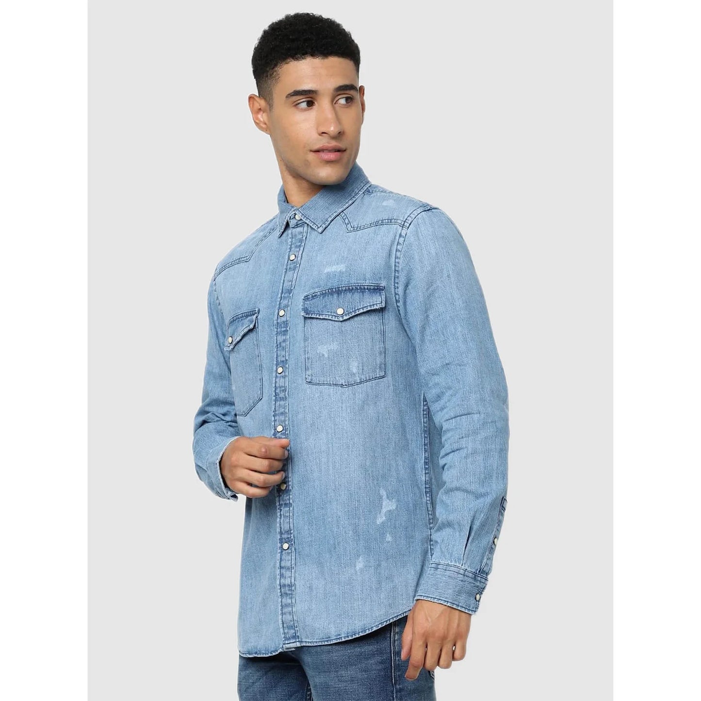 Blue Solid Cotton Shirt