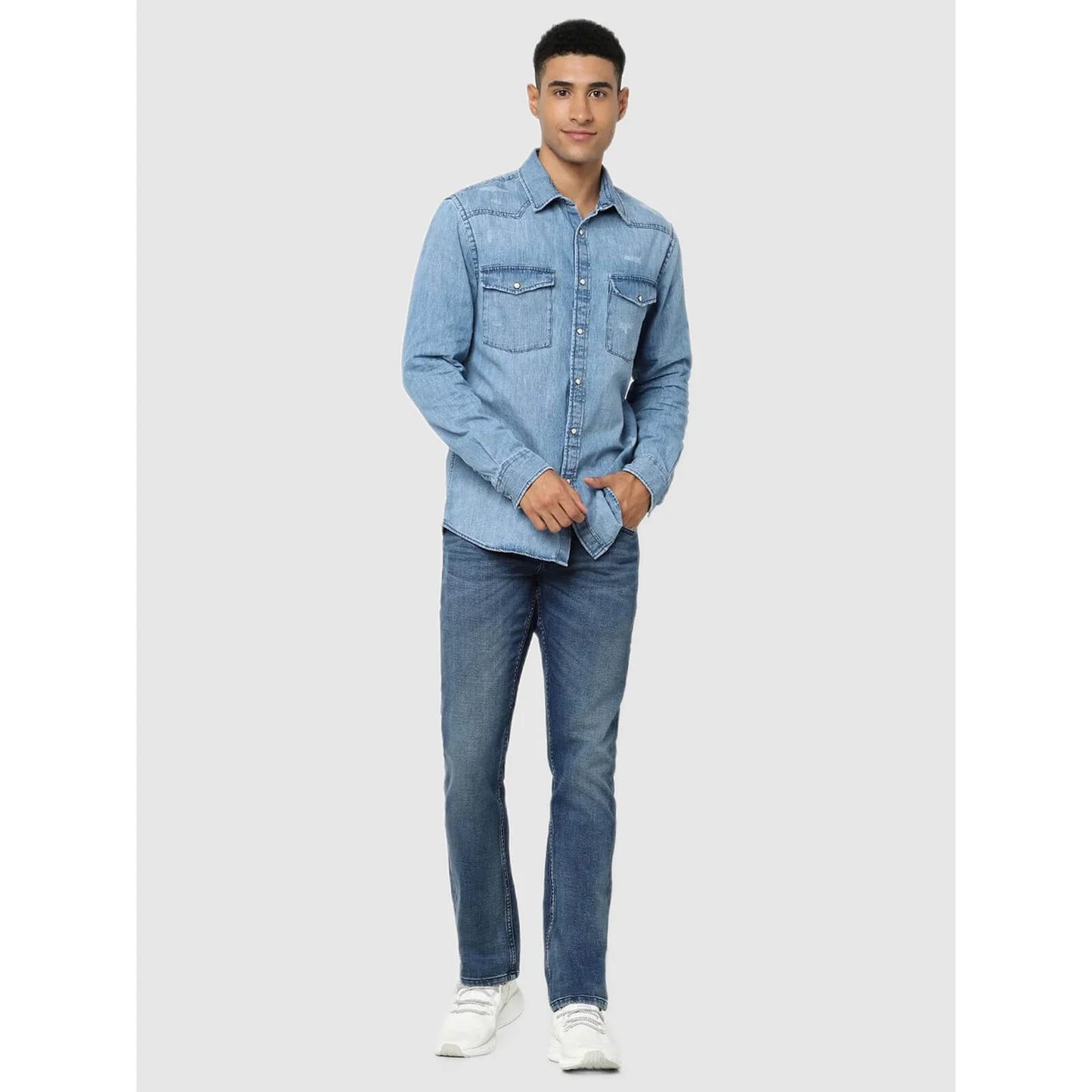 Blue Solid Cotton Shirt