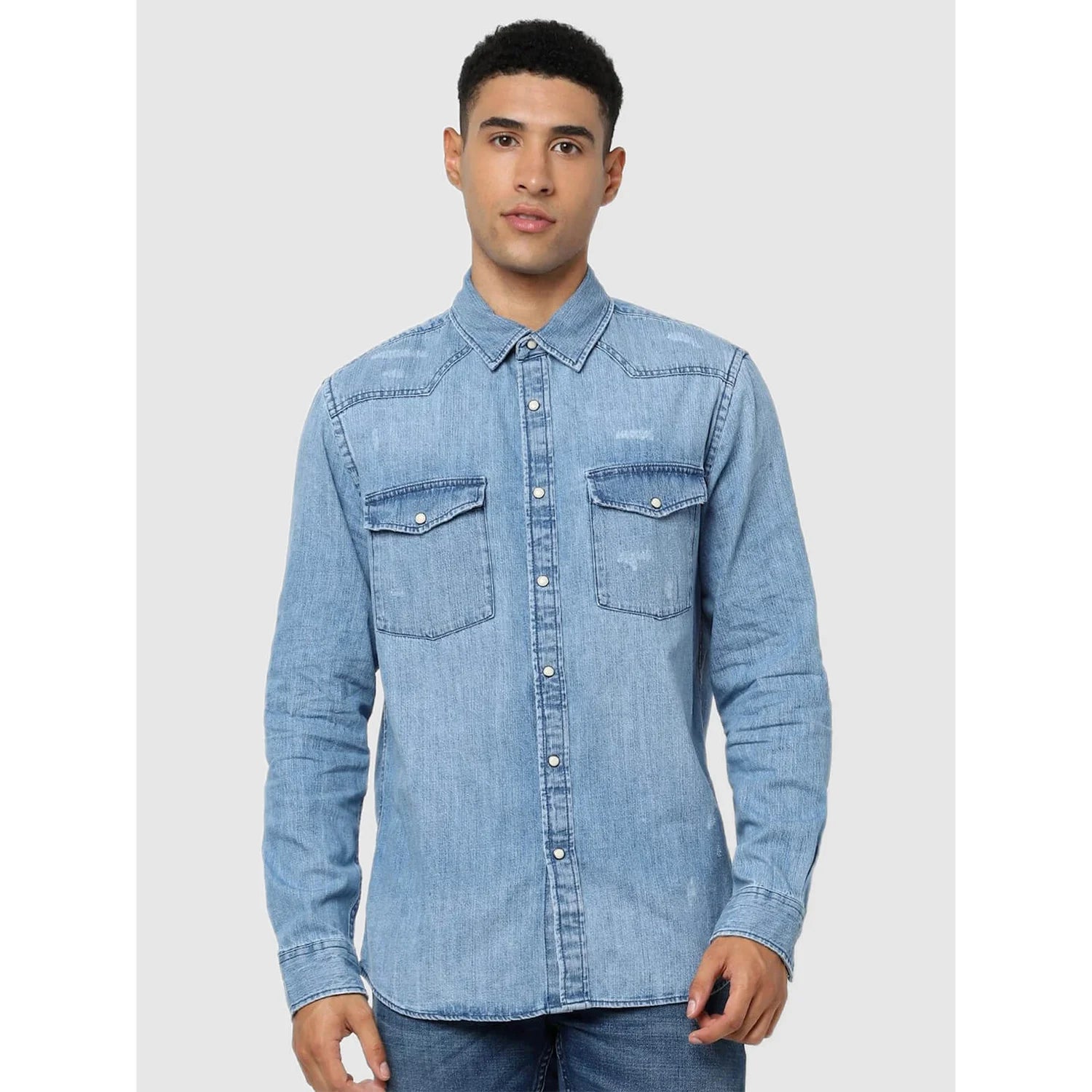 Blue Solid Cotton Shirt