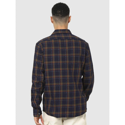 Navy Blue Checks Cotton Blend Shirt