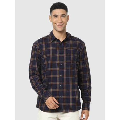 Navy Blue Checks Cotton Blend Shirt