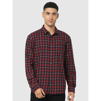 Maroon Checks Cotton Blend Shirt