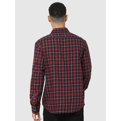 Maroon Checks Cotton Blend Shirt