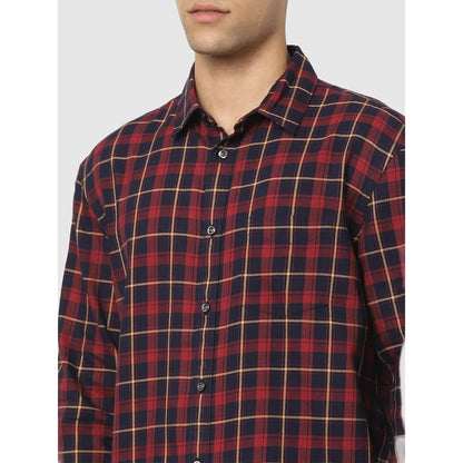 Maroon Checks Cotton Blend Shirt