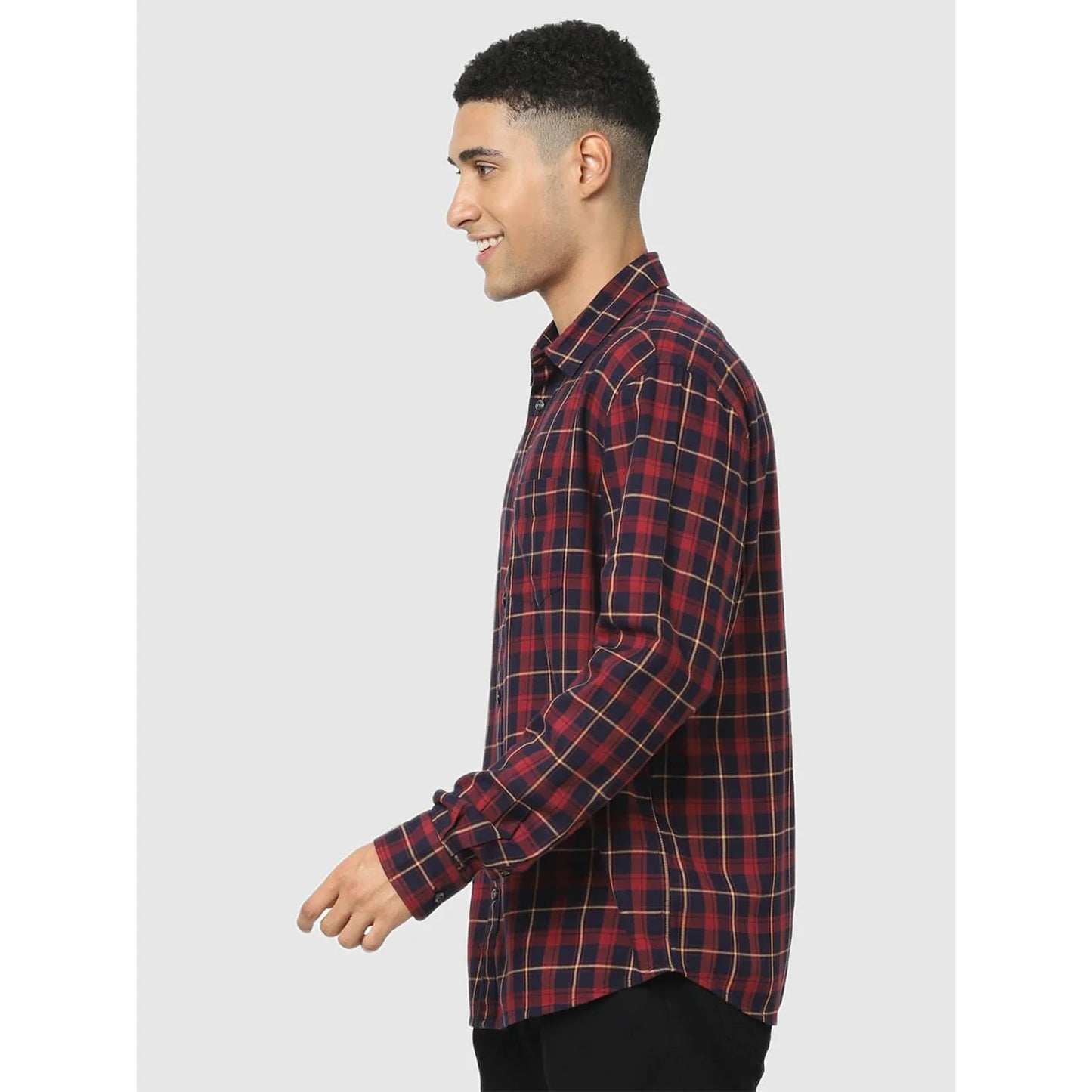 Maroon Checks Cotton Blend Shirt