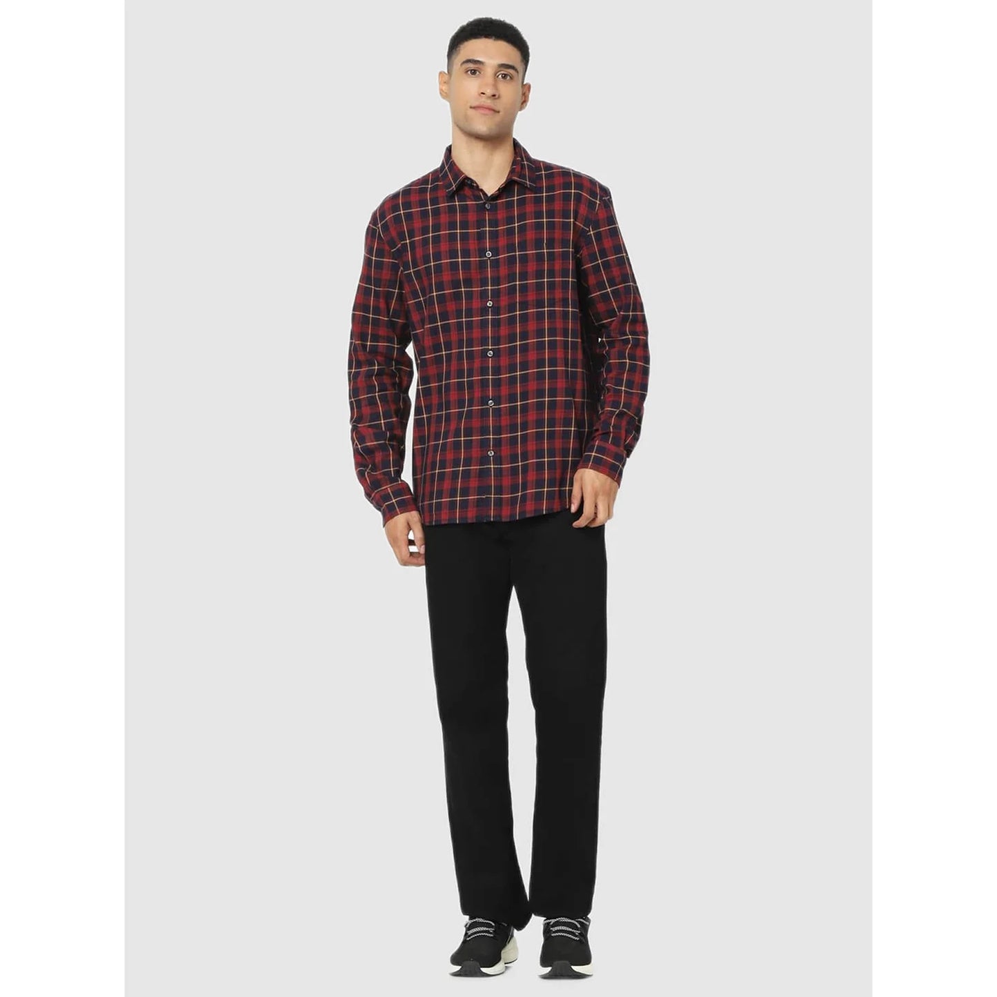 Maroon Checks Cotton Blend Shirt