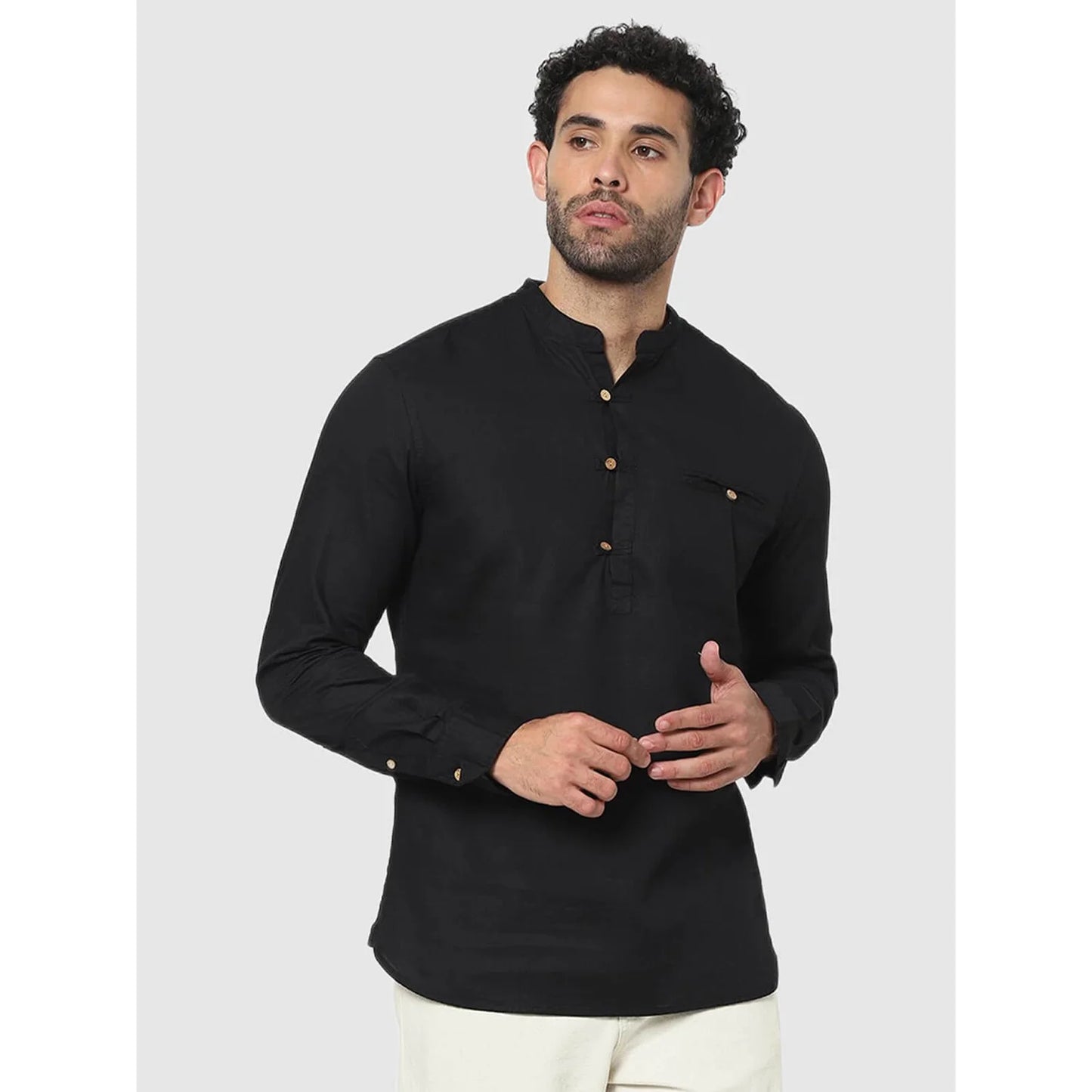 Black Solid Cotton Shirt