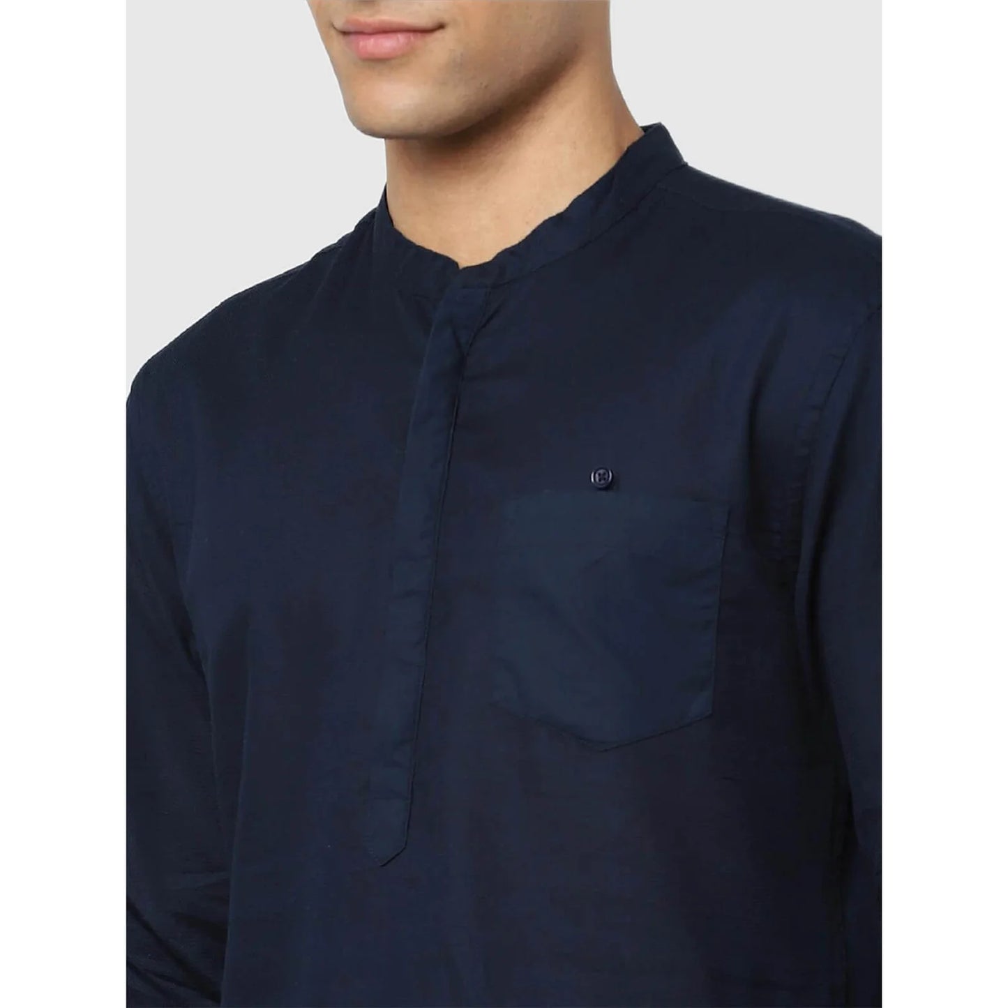 Navy Blue Solid Cotton Shirt