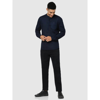 Navy Blue Solid Cotton Shirt