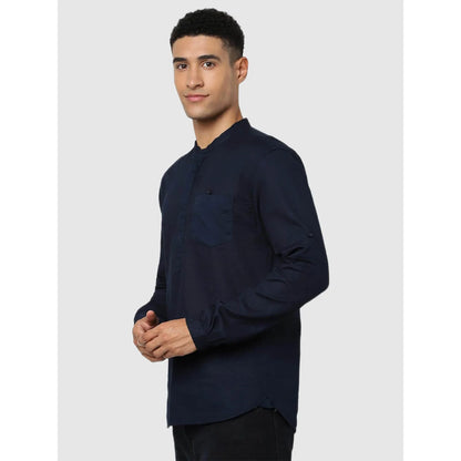 Navy Blue Solid Cotton Shirt