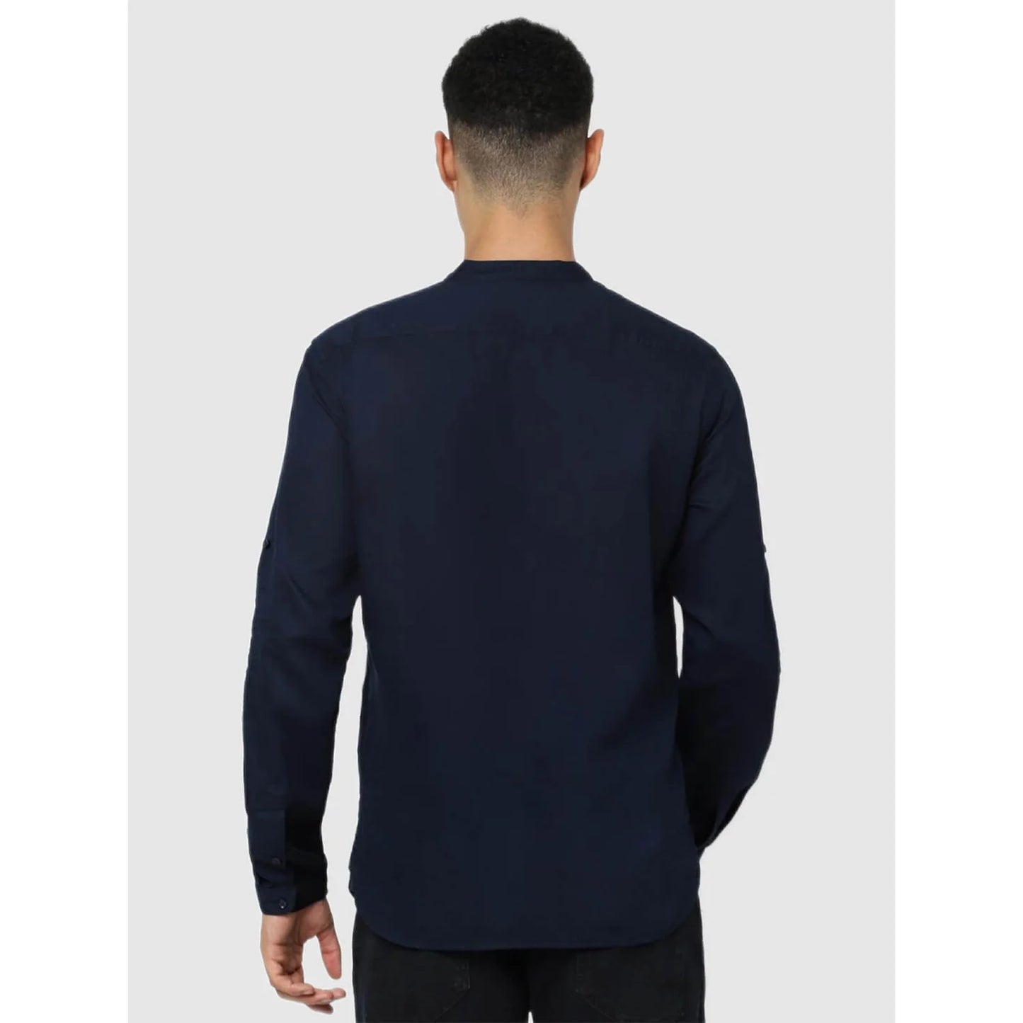 Navy Blue Solid Cotton Shirt