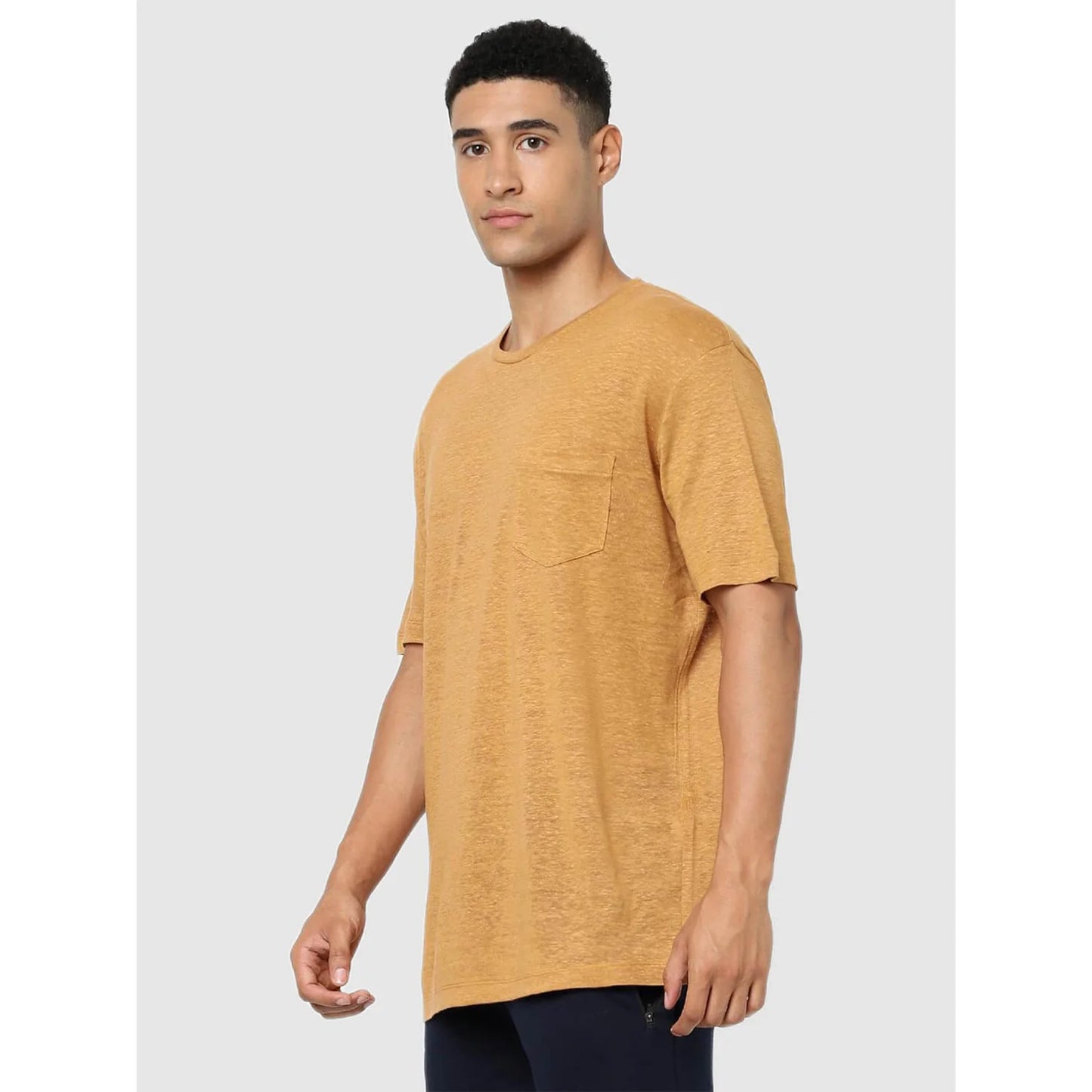 Brown Solid Linen T-shirt