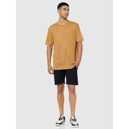 Brown Solid Linen T-shirt