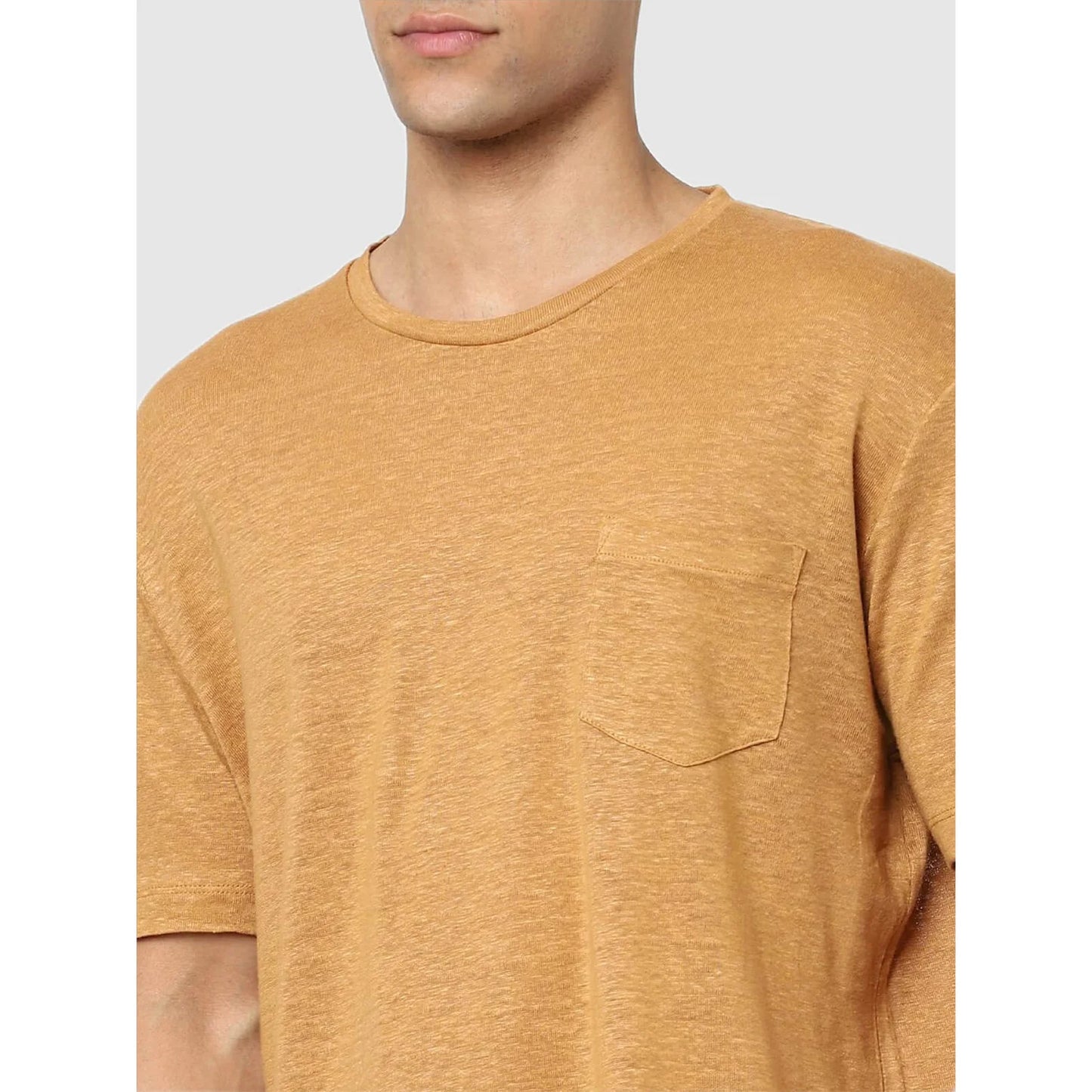 Brown Solid Linen T-shirt