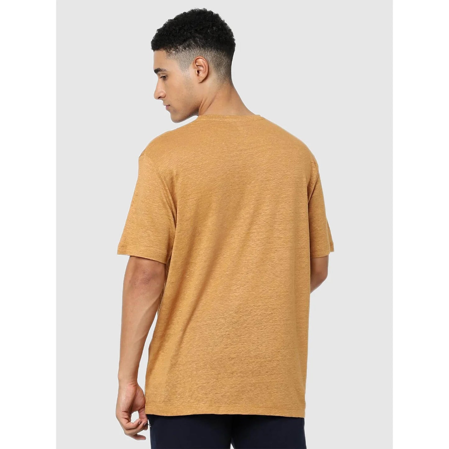 Brown Solid Linen T-shirt