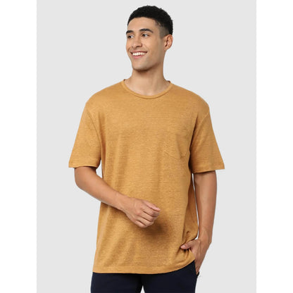 Brown Solid Linen T-shirt