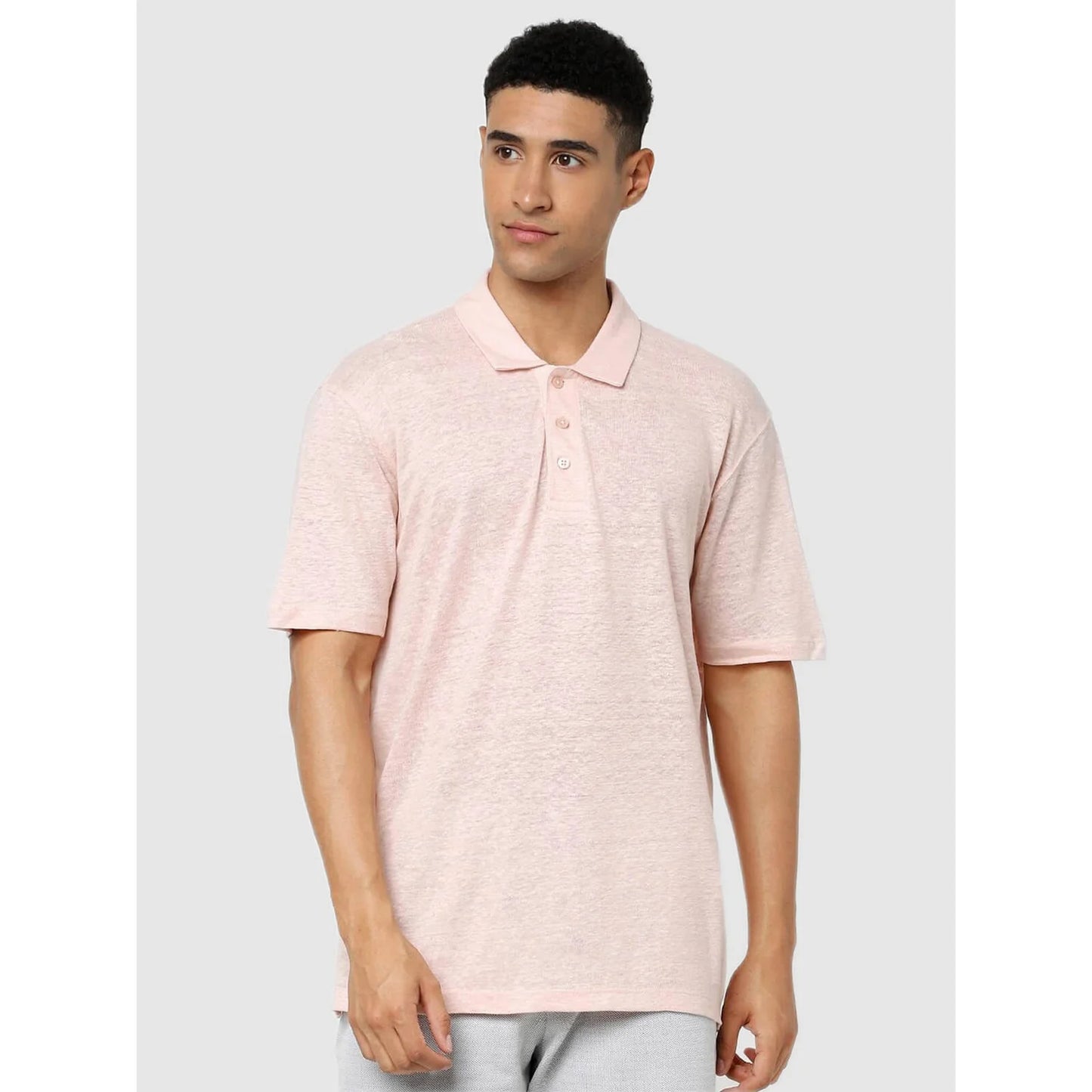 Pink Solid Linen Polo