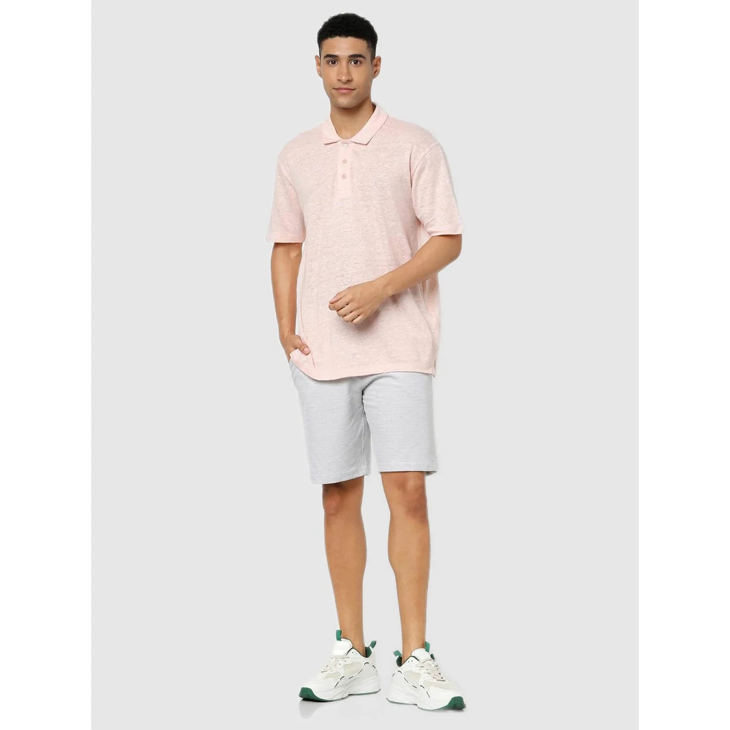 Pink Solid Linen Polo