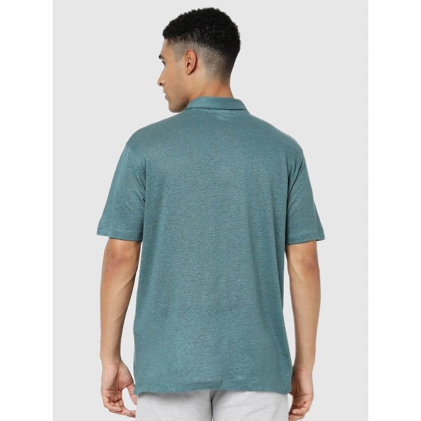 Blue Solid Linen Polo