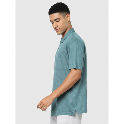 Blue Solid Linen Polo