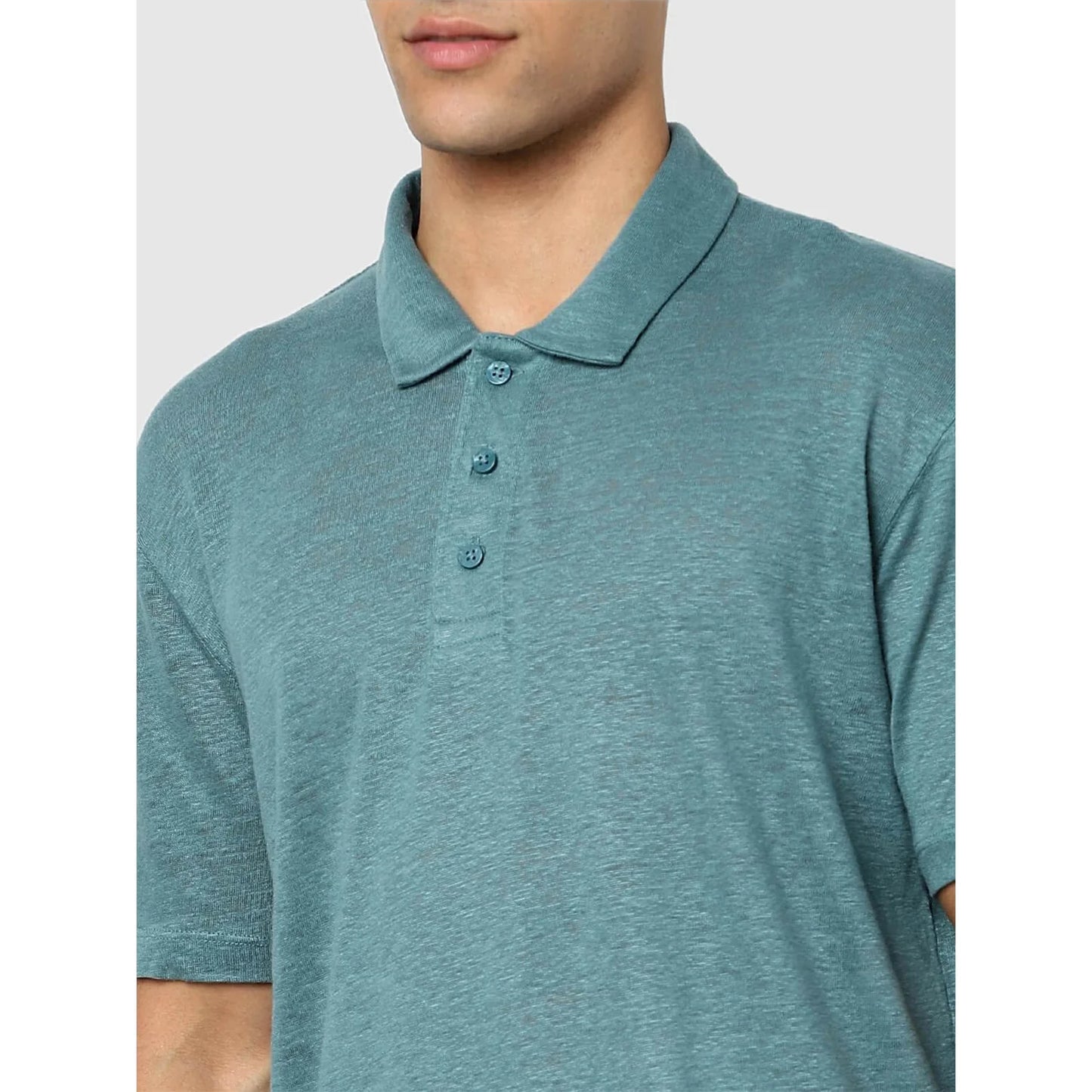 Blue Solid Linen Polo