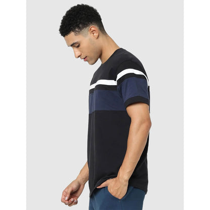 Black Colourblock Cotton T-shirt