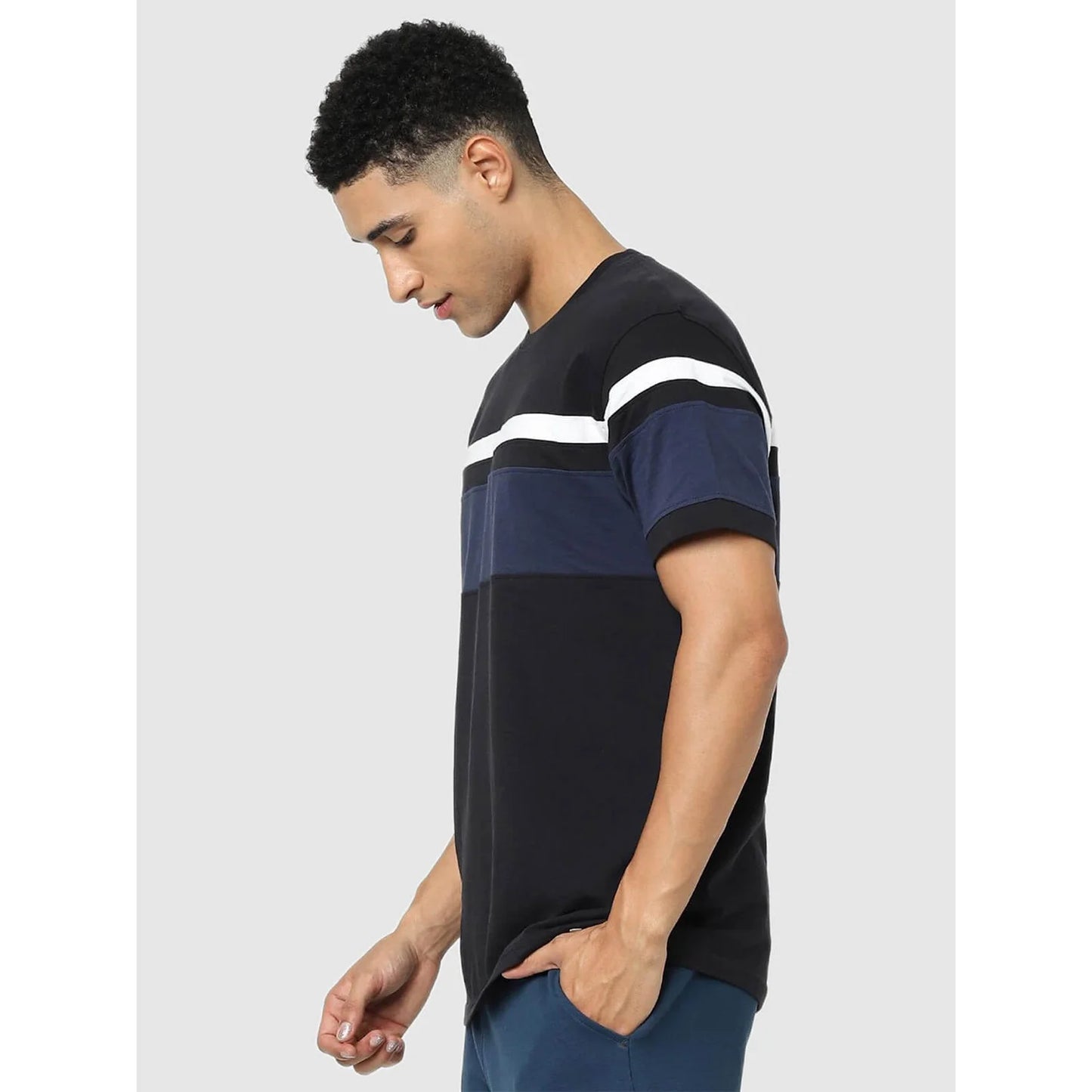 Celio* Colourblock Regular Fit Cotton Black T-Shirt