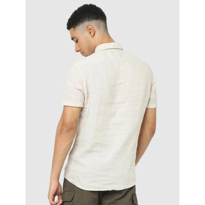 Celio* Solid Regular Fit Linen Off White Shirt