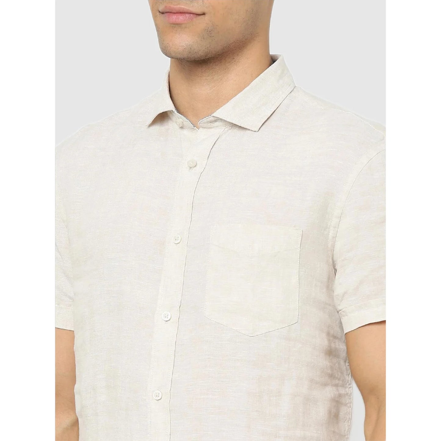 Celio* Solid Regular Fit Linen Off White Shirt