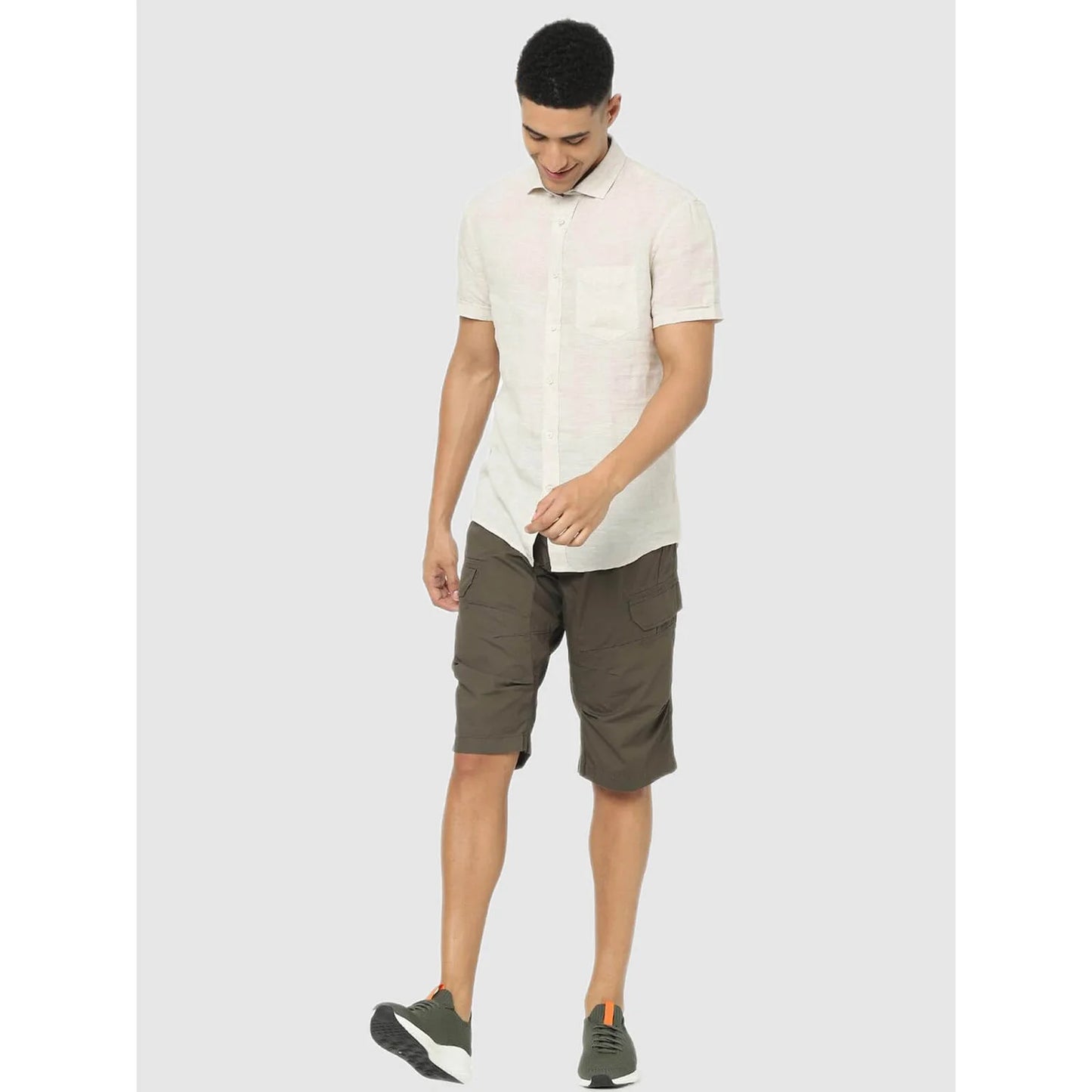 Celio* Solid Regular Fit Linen Off White Shirt