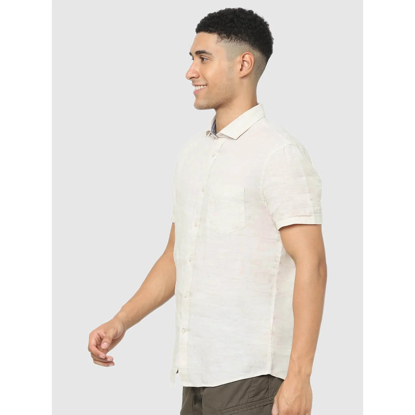 Celio* Solid Regular Fit Linen Off White Shirt