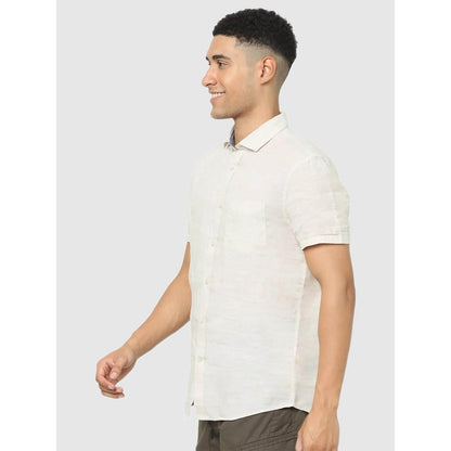 Celio* Solid Regular Fit Linen Off White Shirt