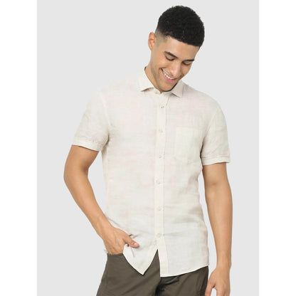 Off White Solid Linen Shirt